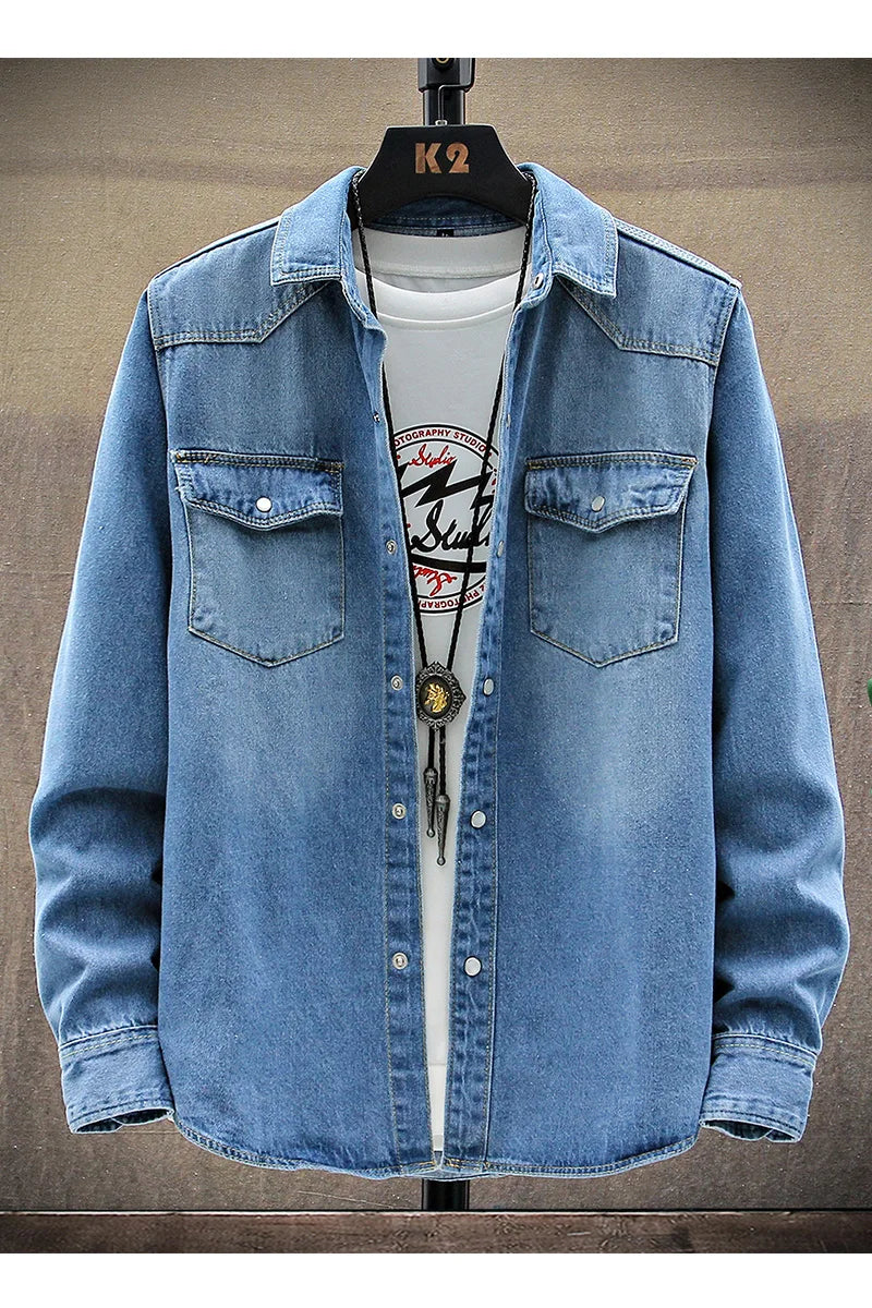 Trendy Men's Denim Jacket Spring-Autumn Fashionable Pure Cotton Breathable Casual Long-Sleeved Denim Shirt Comfortable Men's Top