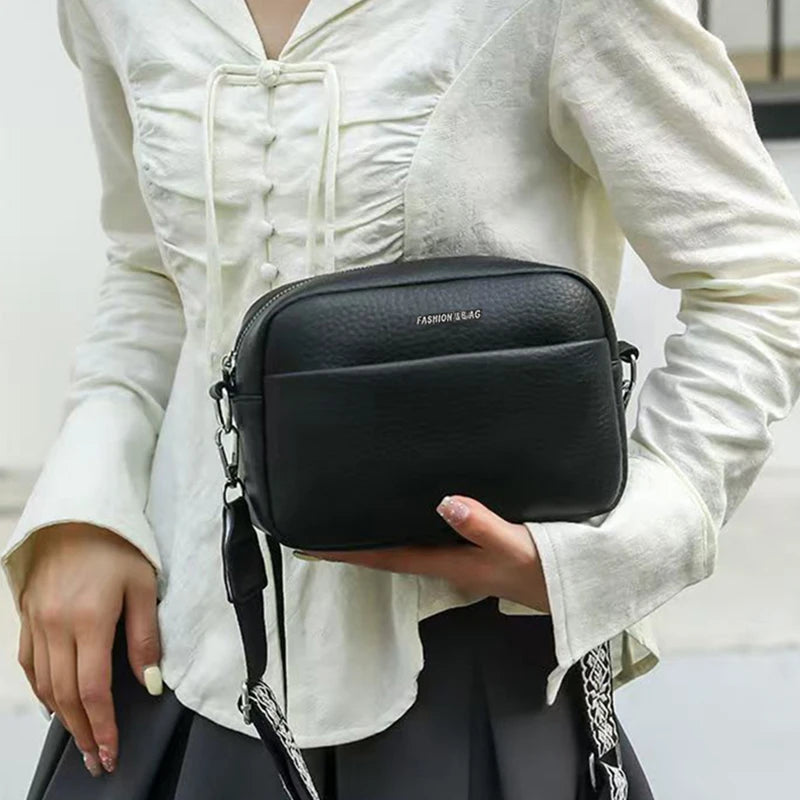 Elegant Faux Leather Camera Crossbody Bag Letter Strap Adjustable Lightweight