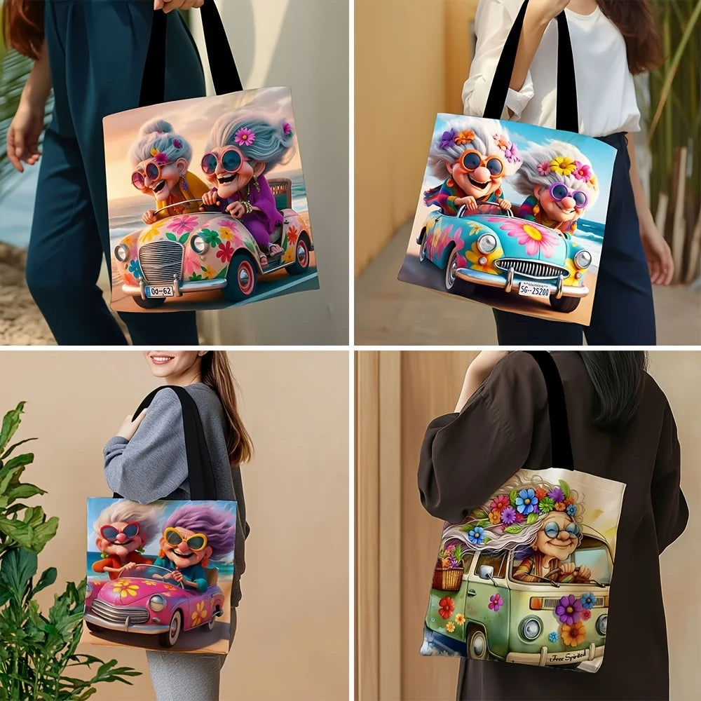 Grandma Driving Shopping Bag Birthday Gift Foldable Fashion Casual Shoulder Bag