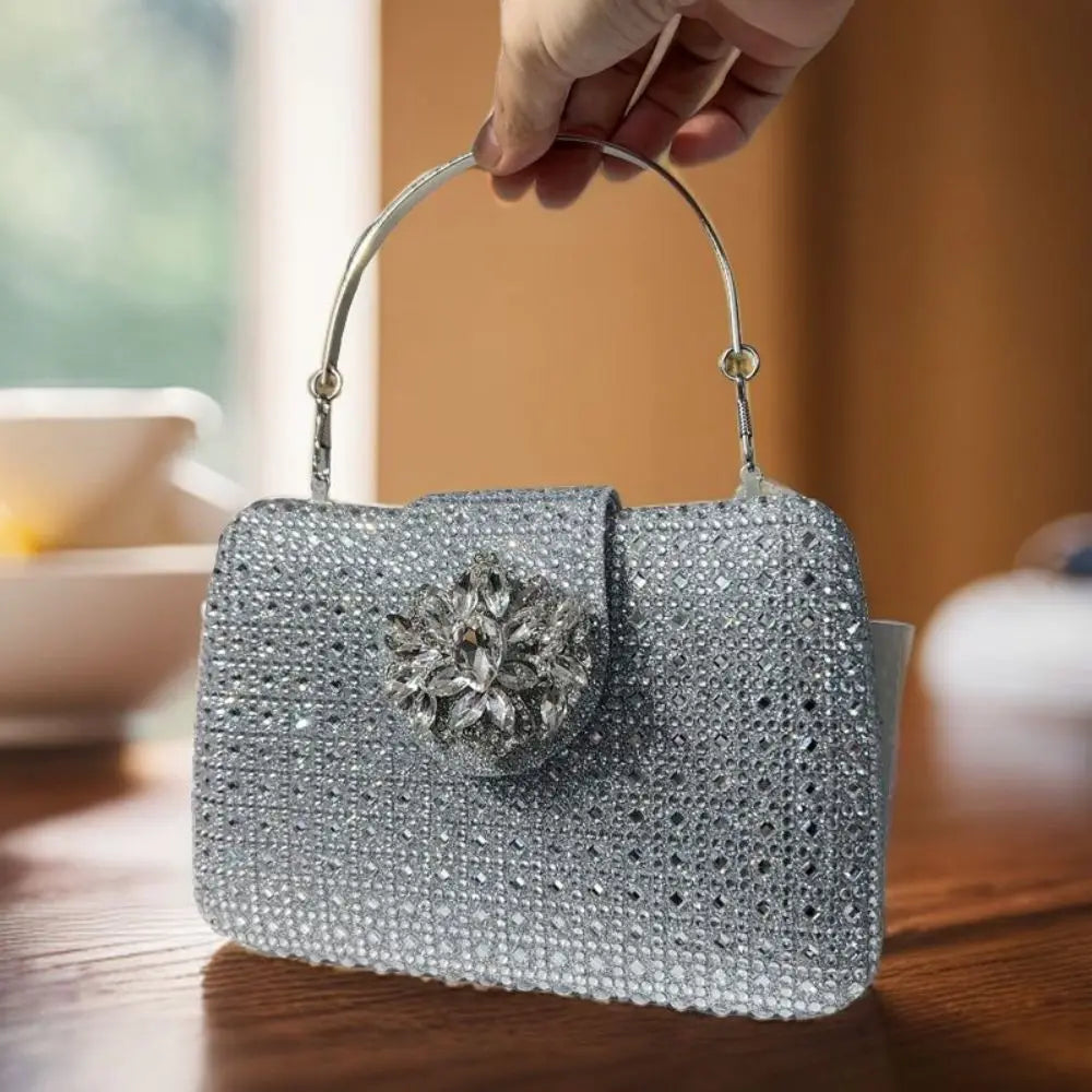 Sparkling Rhinestone Clutch Bag Lady Crystal Evening Purse Luxury Metal Handle Chain