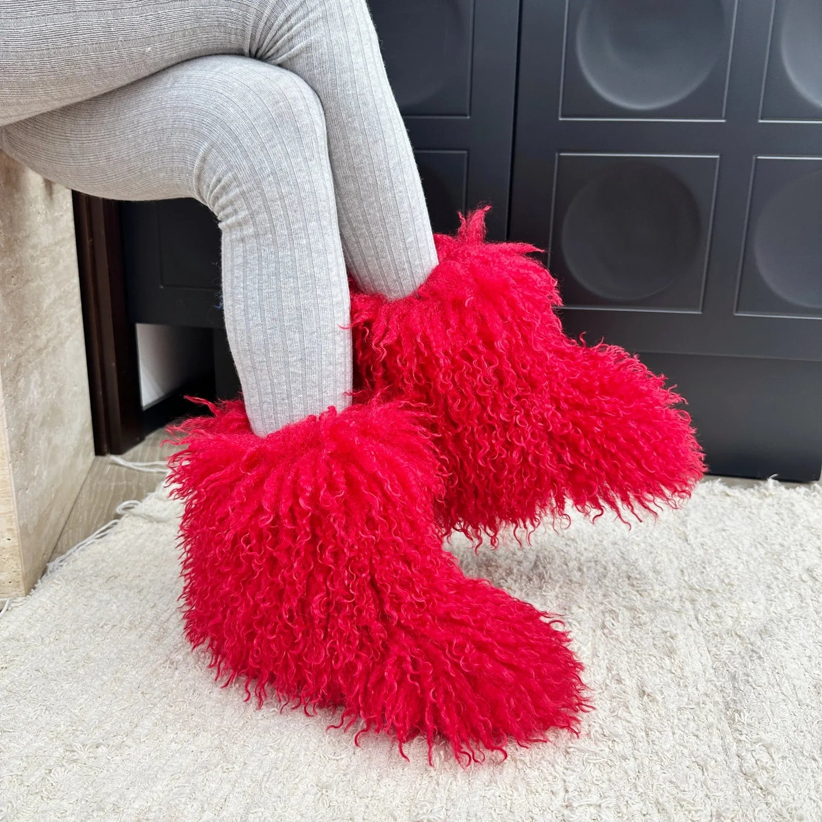 Hot Kids Warm Fur Boots Kids Winter Plush Faux Fur Snow Boots Ladies
