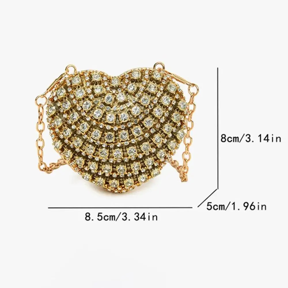 Luxury Rhinestones Ladies Evening Bag Mini Heart Shape Shoulder Bag