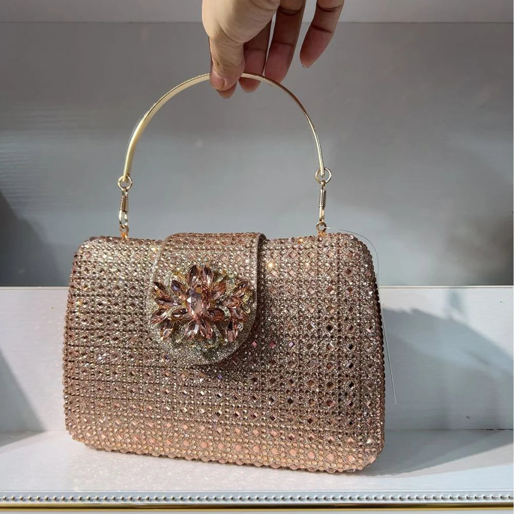 Sparkling Rhinestone Clutch Bag Lady Crystal Evening Purse Luxury Metal Handle Chain