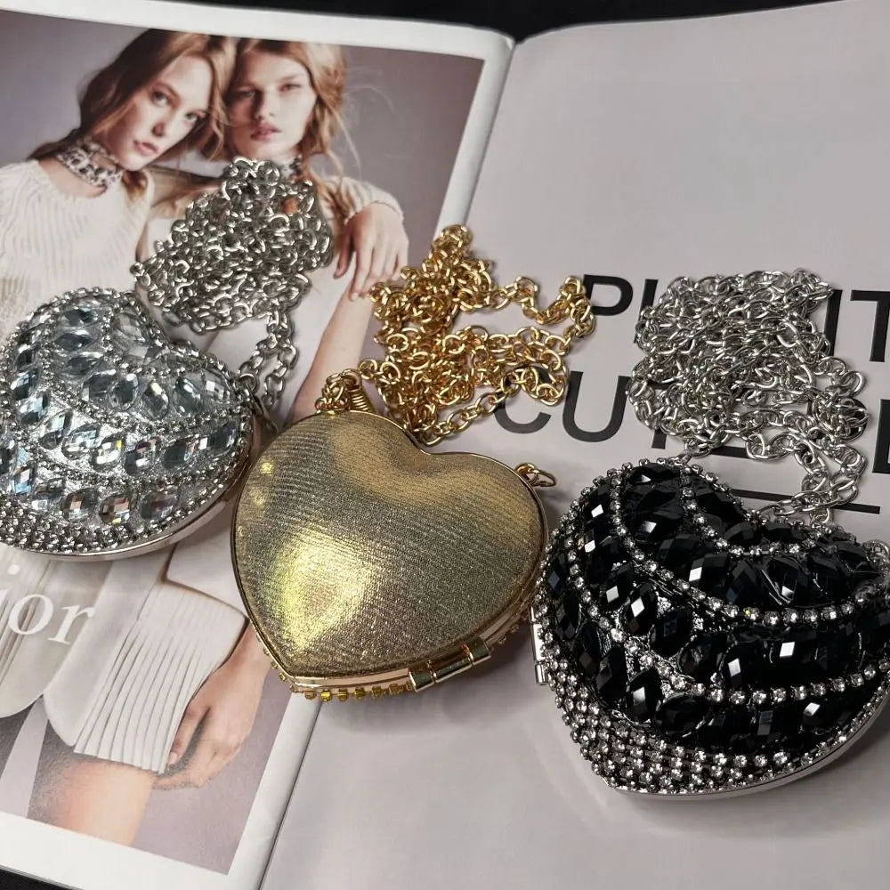 Luxury Rhinestones Ladies Evening Bag Mini Heart Shape Shoulder Bag