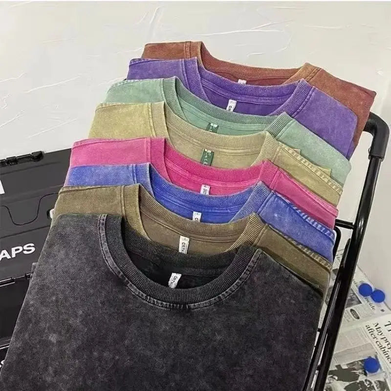 Men's Washed Vintage T-Shirts Street Hip Hop Retro Punk T Shirt women Harajuku Casual Cotton Short Sleeve Acid Wash TShirts top