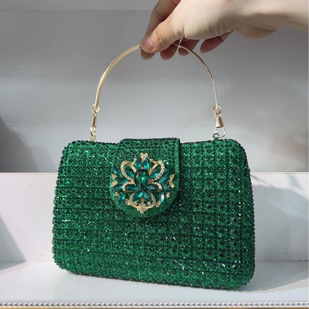 Sparkling Rhinestone Clutch Bag Lady Crystal Evening Purse Luxury Metal Handle Chain