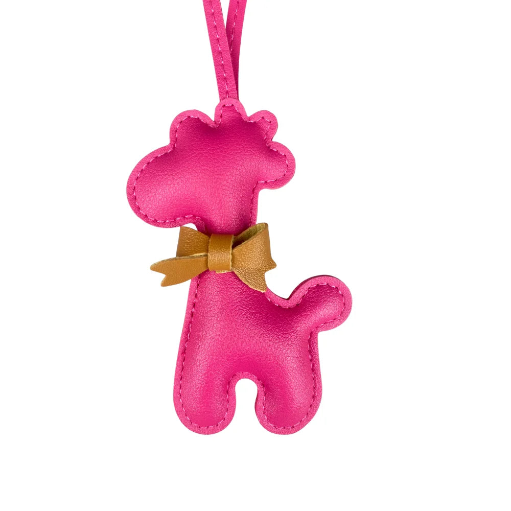 Adorable Leather Giraffe Bag Charm with Cute Bow