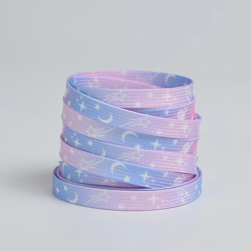Stars Moon Shoelaces for Sneakers AF1 Gradient Classic Flat Shoelaces Rainbow Shoe Laces with Stars Cosmic Milky Print Strings