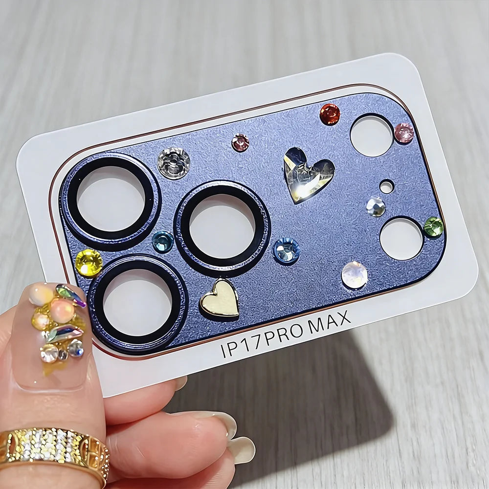 NNBILI Fashion Handmade Sticker Rhinestone Camera Protector For IPhone 17 Pro Max Clear Scratch-proof Lens Glass Tempered Film