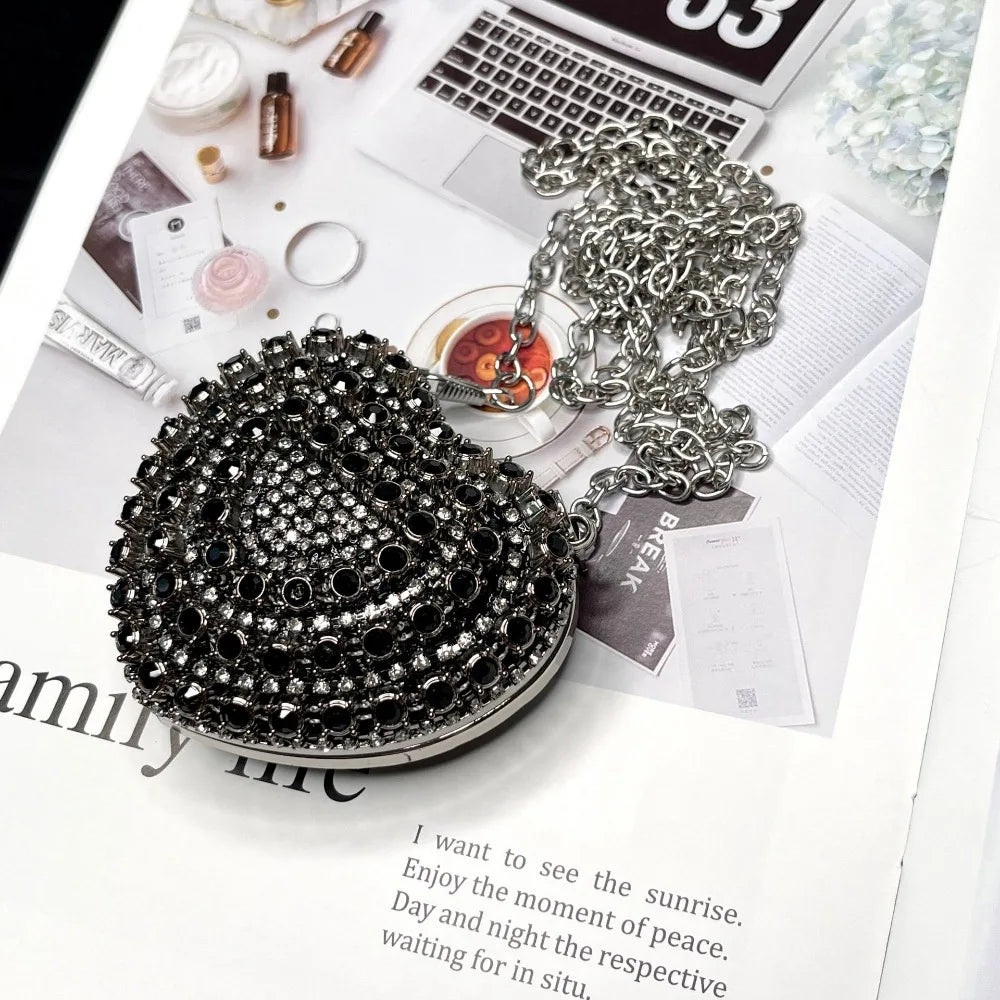 Luxury Rhinestones Ladies Evening Bag Mini Heart Shape Shoulder Bag