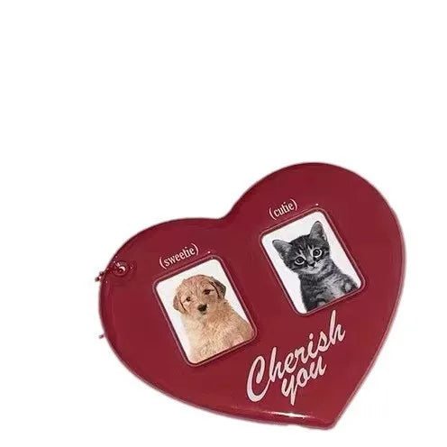 Girl's Pendant Red Heart Shaped ID Card ID Photo Idol Profile Picture Couple Card Case Pendant Keychain Hanging Chain Decoration