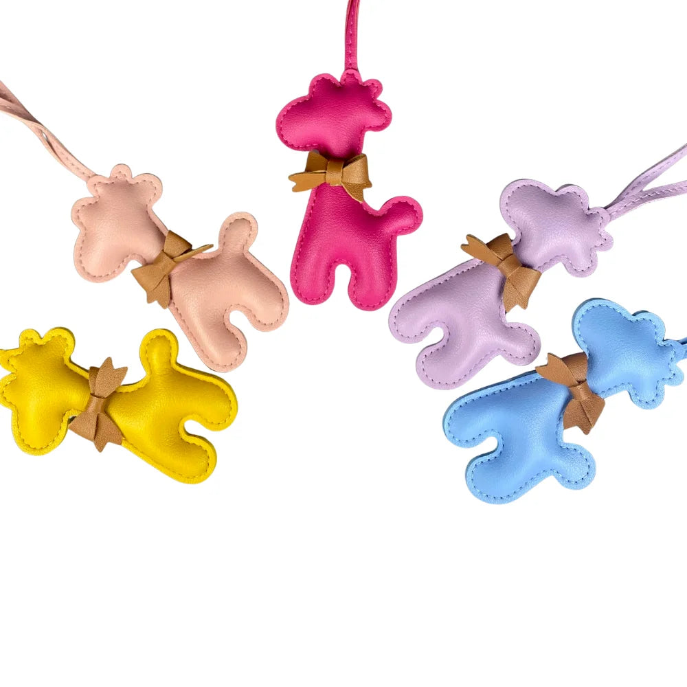 Adorable Leather Giraffe Bag Charm with Cute Bow