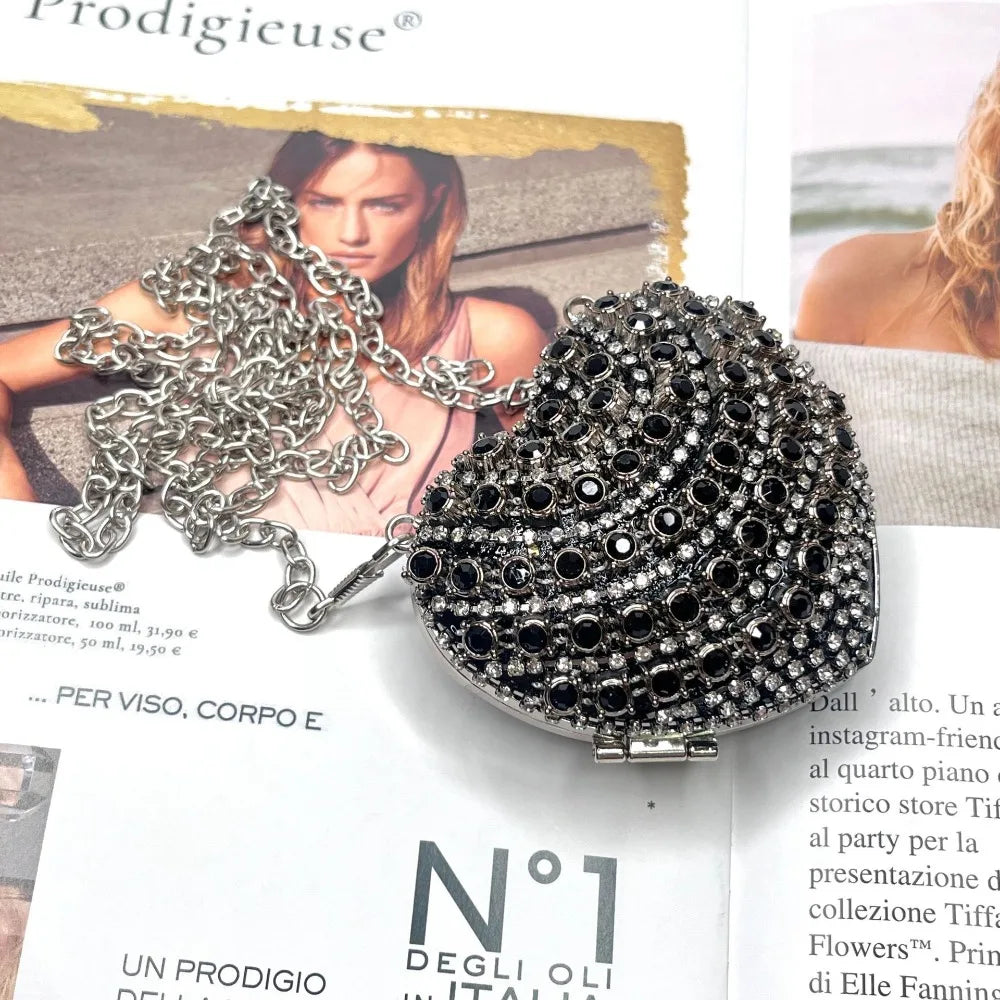 Luxury Rhinestones Ladies Evening Bag Mini Heart Shape Shoulder Bag