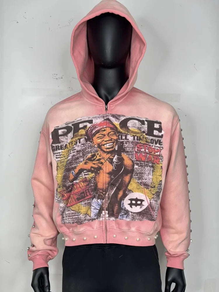 Y2K Aesthetic Pattern Print Hoodie Vintage