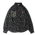 New American Retro Long-Sleeve Lapel Embroidery and splicing Denim Shirt Men's