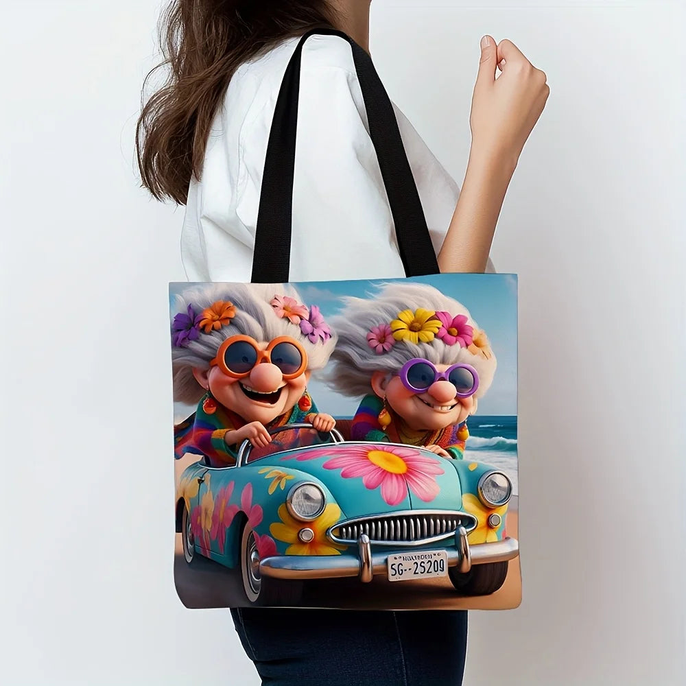 Grandma Driving Shopping Bag Birthday Gift Foldable Fashion Casual Shoulder Bag