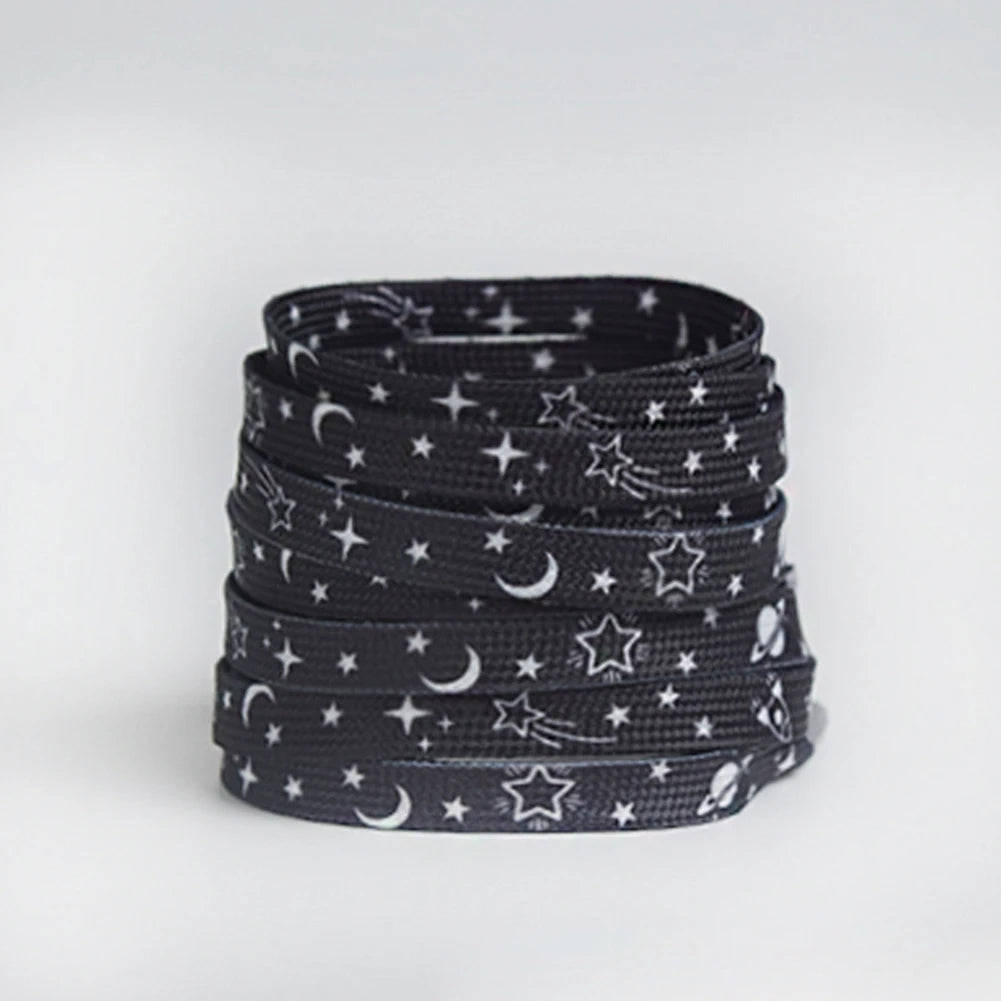 Stars Moon Shoelaces for Sneakers AF1 Gradient Classic Flat Shoelaces Rainbow Shoe Laces with Stars Cosmic Milky Print Strings