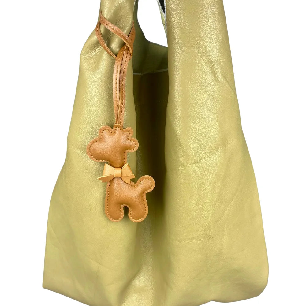 Adorable Leather Giraffe Bag Charm with Cute Bow