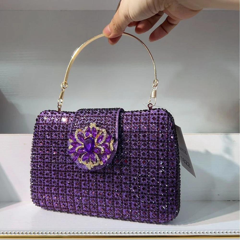 Sparkling Rhinestone Clutch Bag Lady Crystal Evening Purse Luxury Metal Handle Chain