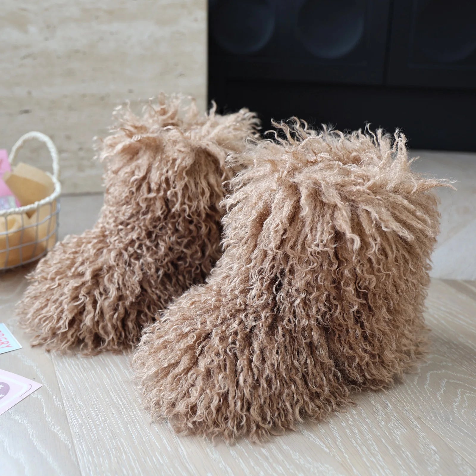 Hot Kids Warm Fur Boots Kids Winter Plush Faux Fur Snow Boots Ladies