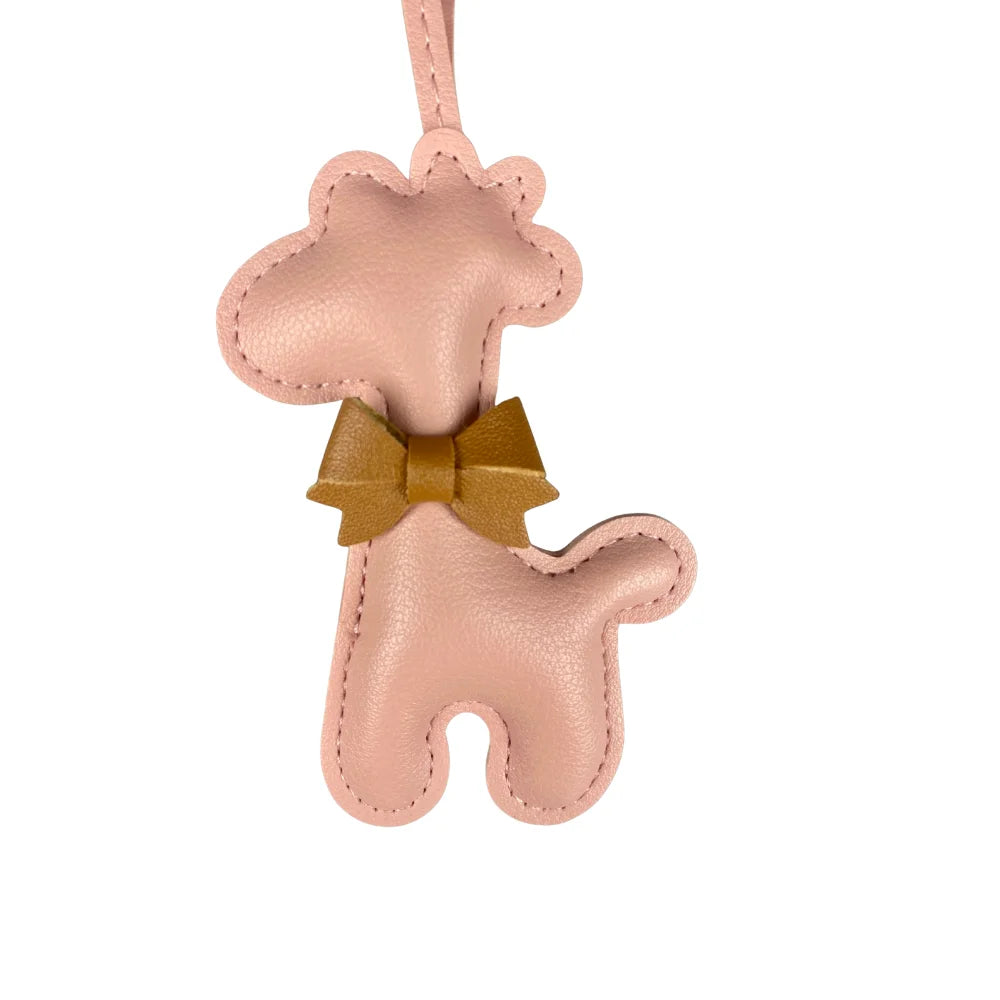 Adorable Leather Giraffe Bag Charm with Cute Bow