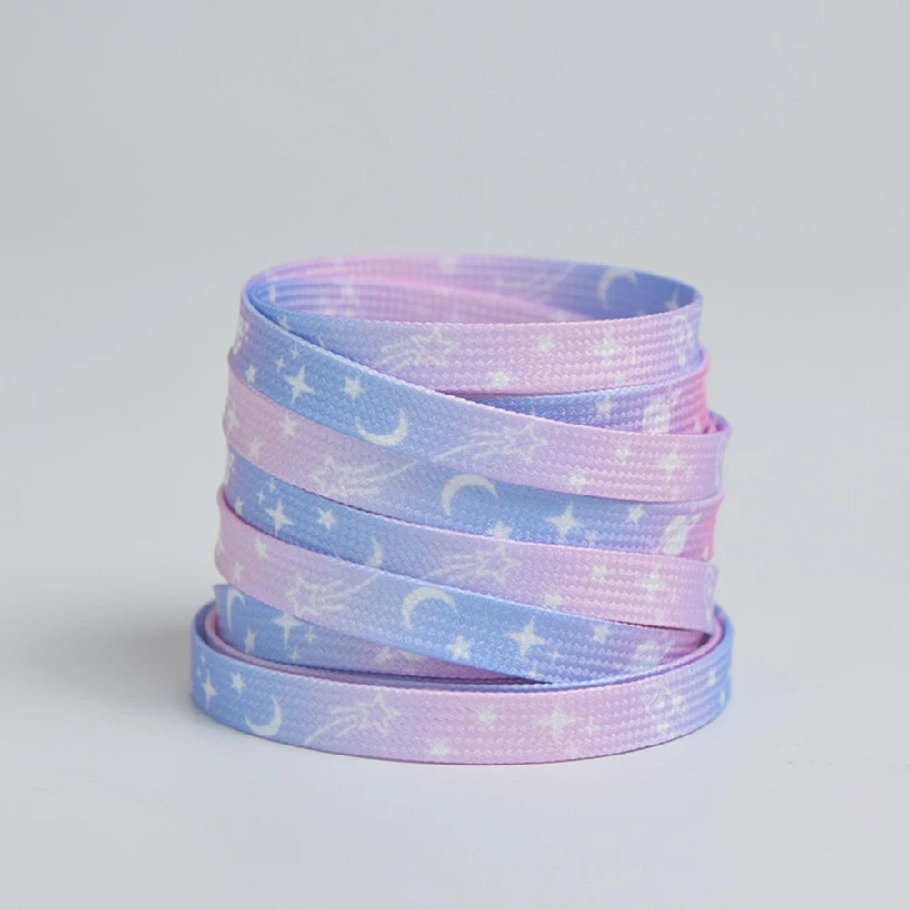 Stars Moon Shoelaces for Sneakers AF1 Gradient Classic Flat Shoelaces Rainbow Shoe Laces with Stars Cosmic Milky Print Strings
