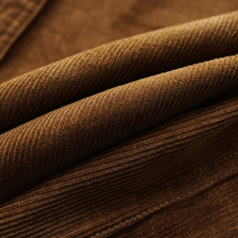 Men's Shirts Spring and Autumn Long Sleeve Corduroy Shirt Vintage Embroidery Loose Fit