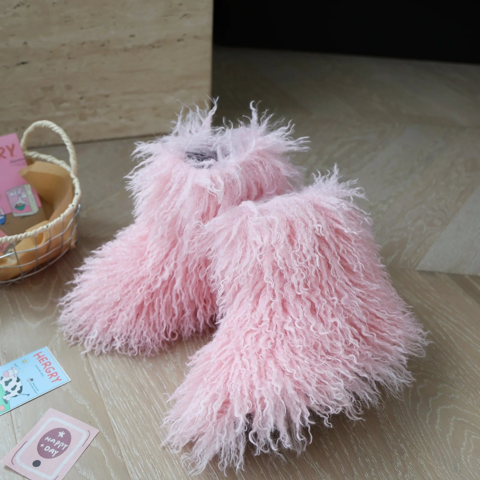 Hot Kids Warm Fur Boots Kids Winter Plush Faux Fur Snow Boots Ladies