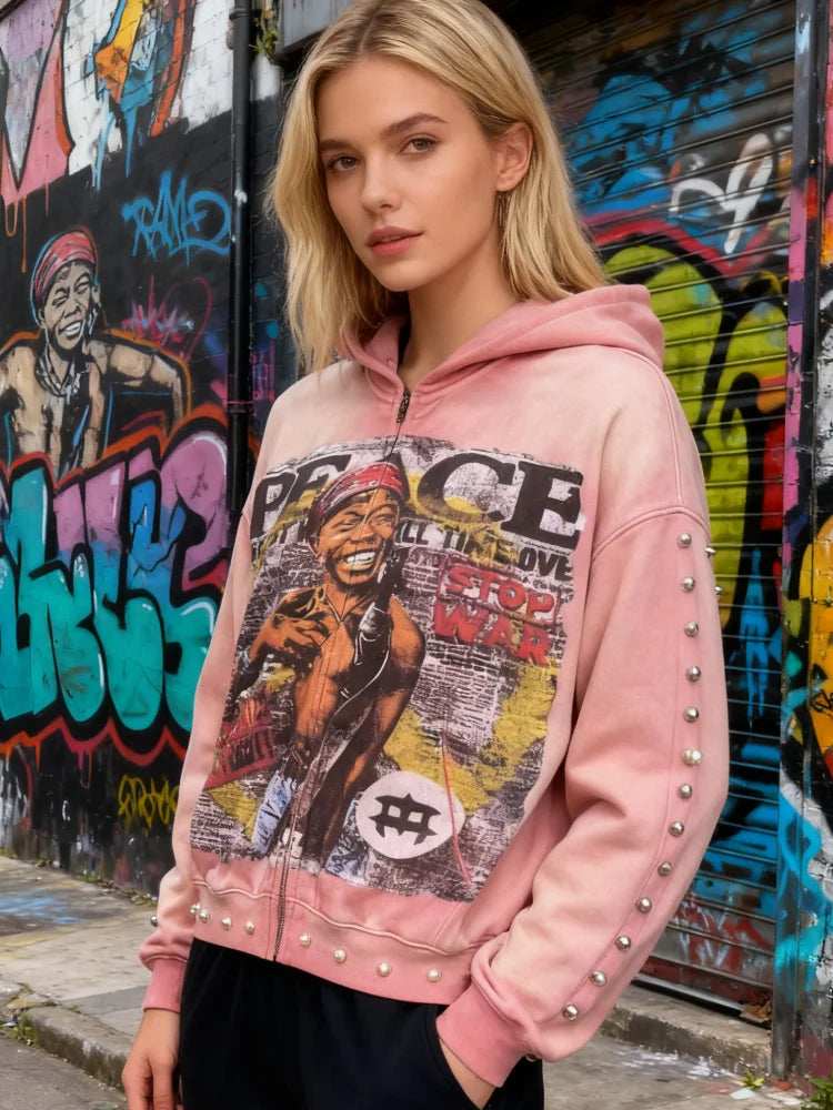 Y2K Aesthetic Pattern Print Hoodie Vintage