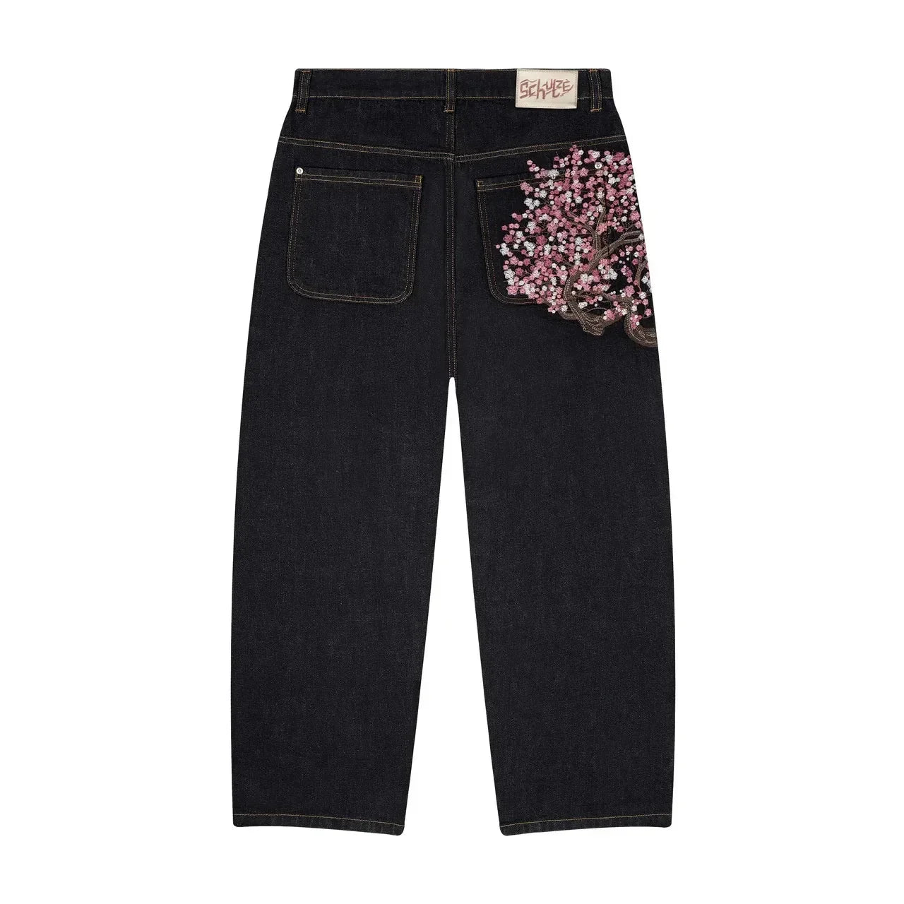 New Sakura Carp Embroidered Jeans Y2k Harajuku Retro Men and Women
