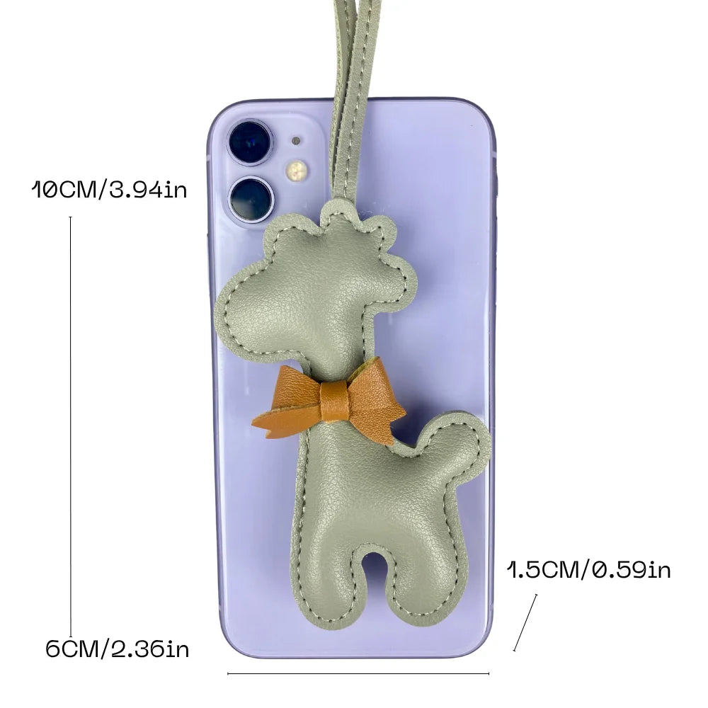 Adorable Leather Giraffe Bag Charm with Cute Bow