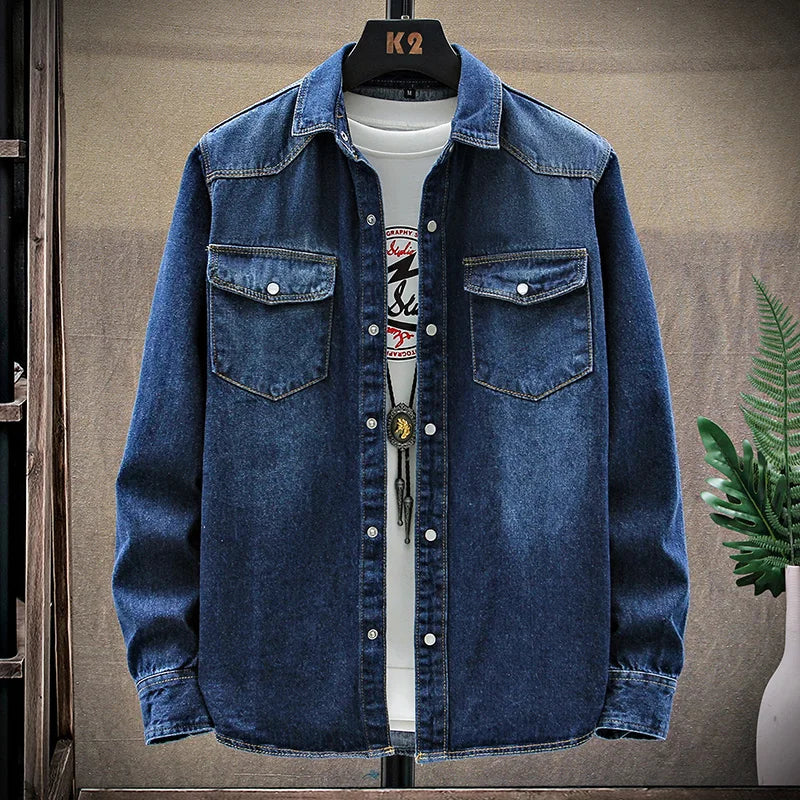 Trendy Men's Denim Jacket Spring-Autumn Fashionable Pure Cotton Breathable Casual Long-Sleeved Denim Shirt Comfortable Men's Top