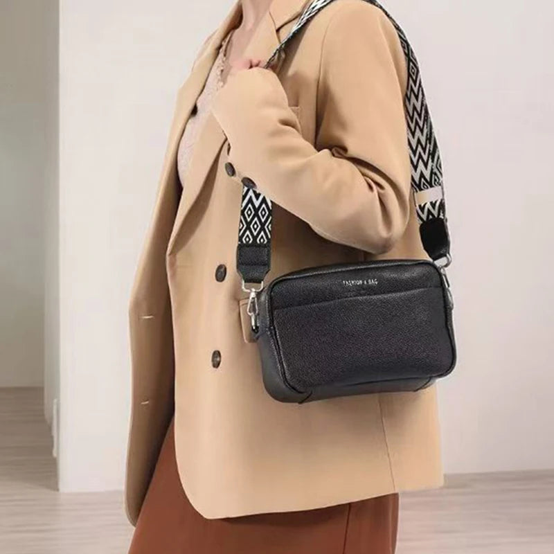 Elegant Faux Leather Camera Crossbody Bag Letter Strap Adjustable Lightweight