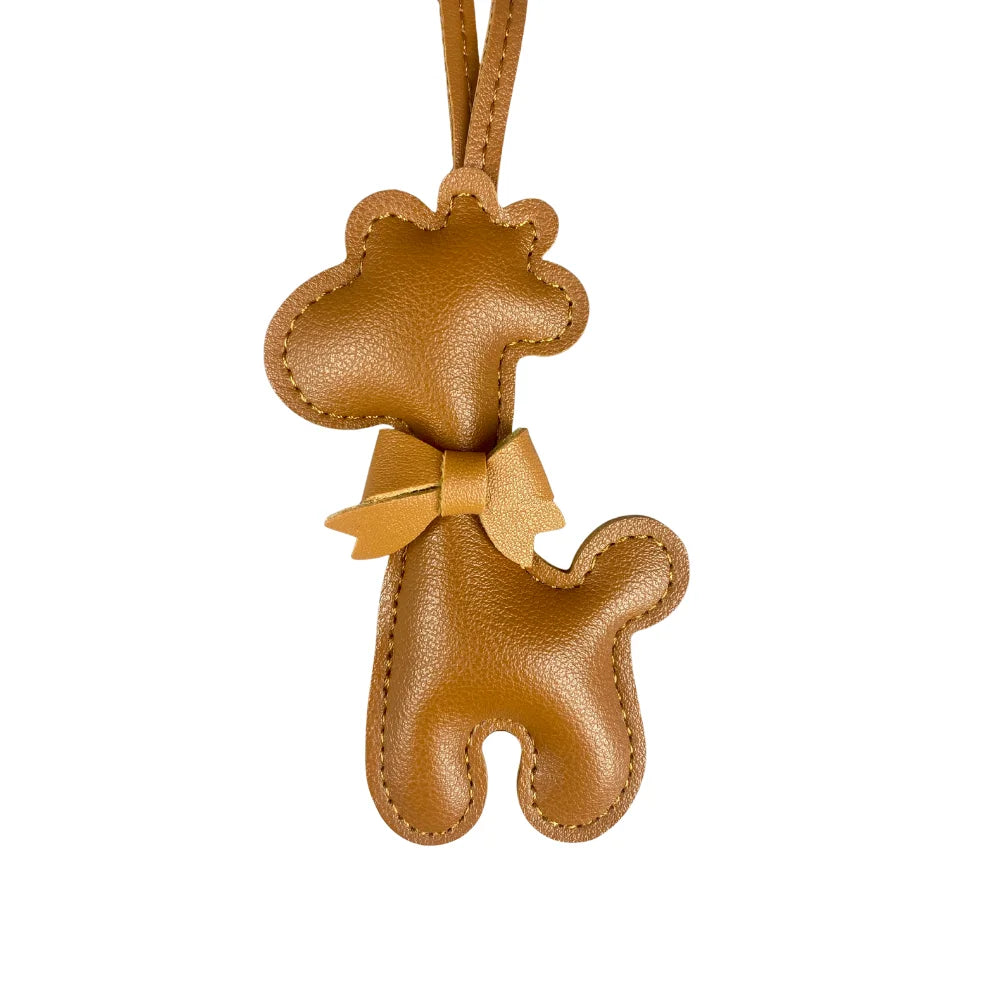 Adorable Leather Giraffe Bag Charm with Cute Bow