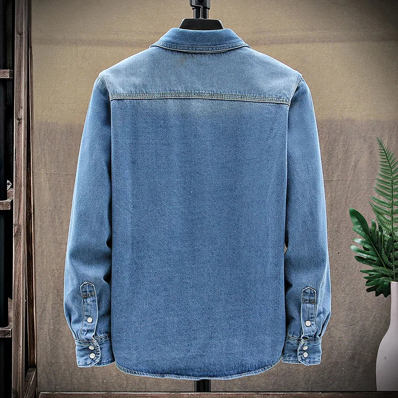 Trendy Men's Denim Jacket Spring-Autumn Fashionable Pure Cotton Breathable Casual Long-Sleeved Denim Shirt Comfortable Men's Top