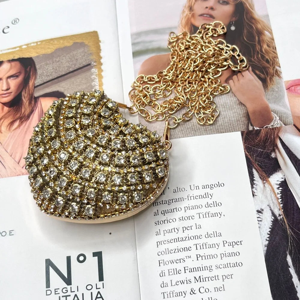 Luxury Rhinestones Ladies Evening Bag Mini Heart Shape Shoulder Bag