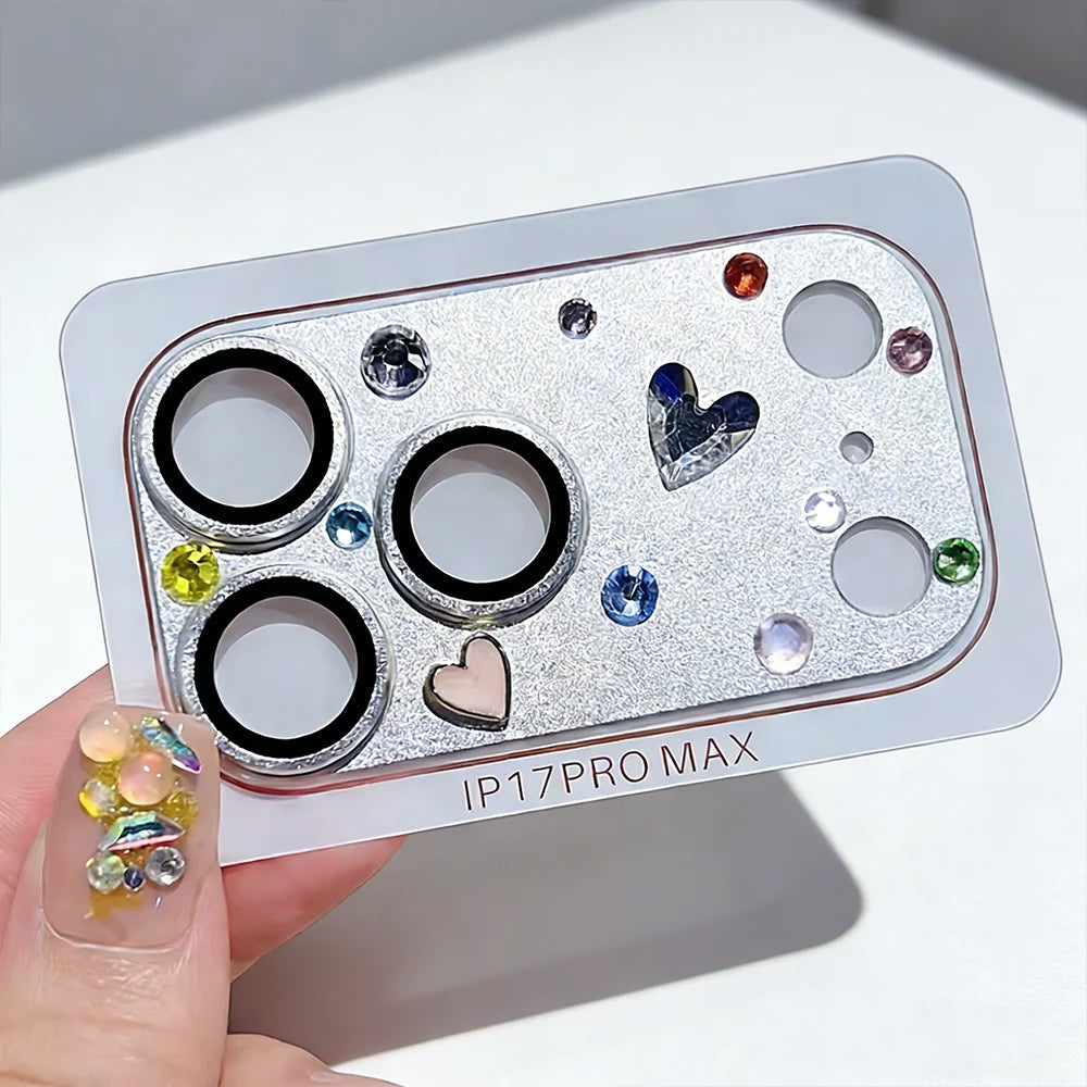 NNBILI Fashion Handmade Sticker Rhinestone Camera Protector For IPhone 17 Pro Max Clear Scratch-proof Lens Glass Tempered Film