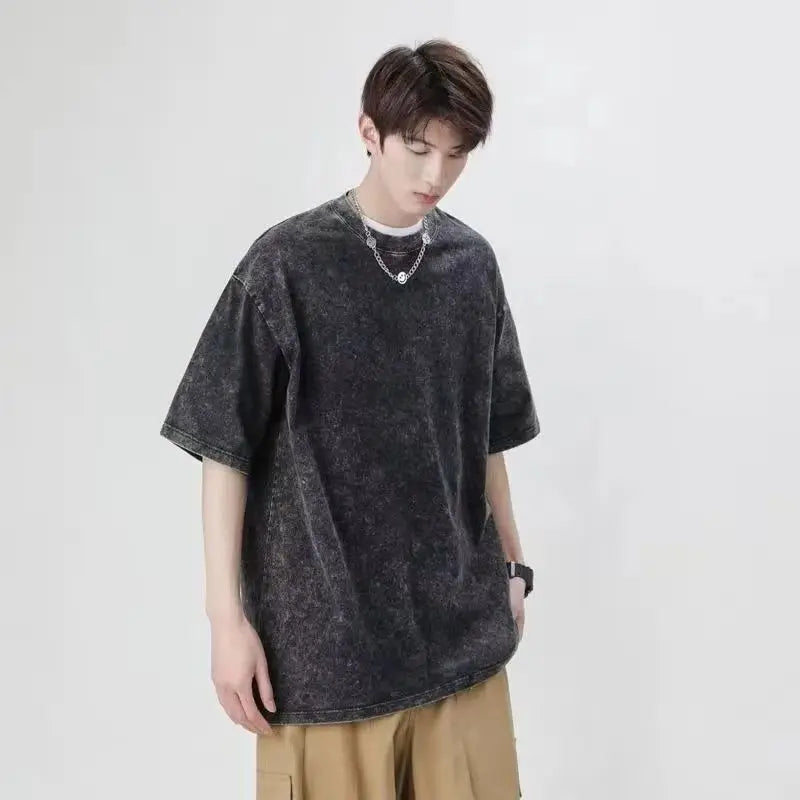 Men's Washed Vintage T-Shirts Street Hip Hop Retro Punk T Shirt women Harajuku Casual Cotton Short Sleeve Acid Wash TShirts top