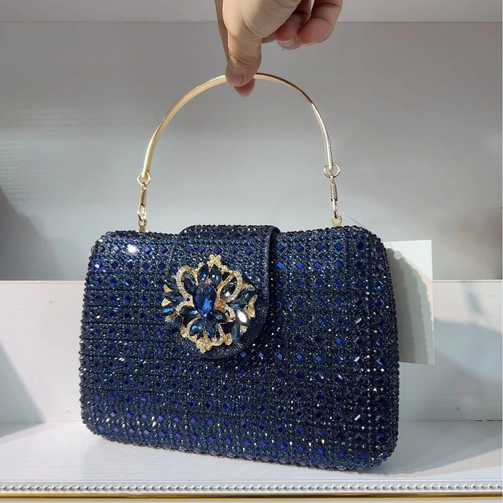 Sparkling Rhinestone Clutch Bag Lady Crystal Evening Purse Luxury Metal Handle Chain