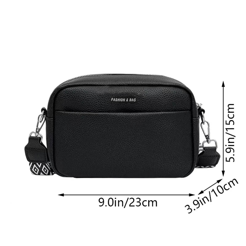 Elegant Faux Leather Camera Crossbody Bag Letter Strap Adjustable Lightweight