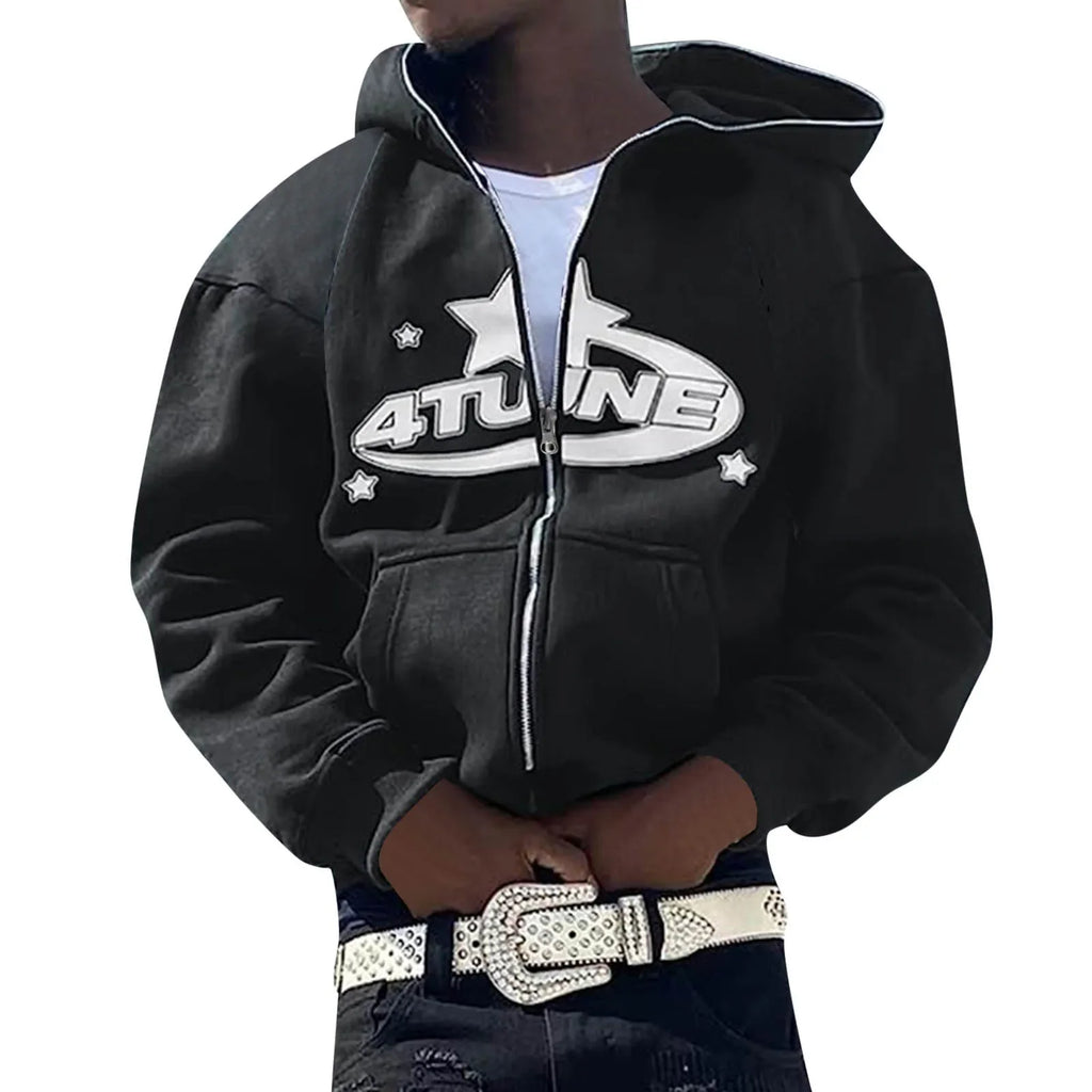 Zip Up Hoodies Cardigan Hooded Warmth Sweatshirt Aesthetics Letter Print Trend Casual Hip Hop Y2k New Sweatshirts Men's Clothing