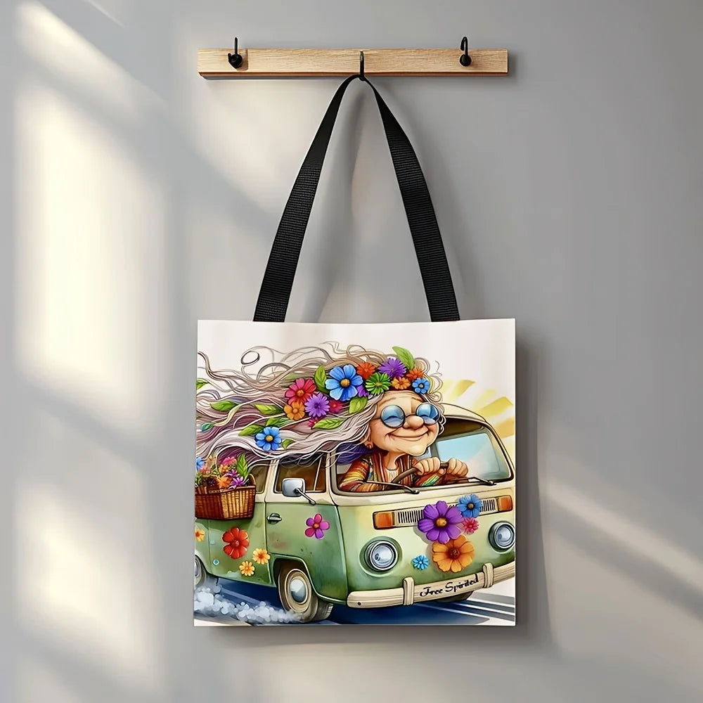 Grandma Driving Shopping Bag Birthday Gift Foldable Fashion Casual Shoulder Bag