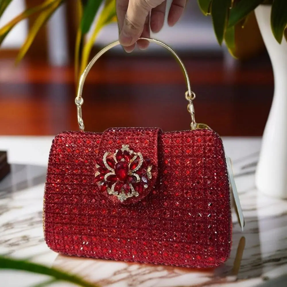 Sparkling Rhinestone Clutch Bag Lady Crystal Evening Purse Luxury Metal Handle Chain