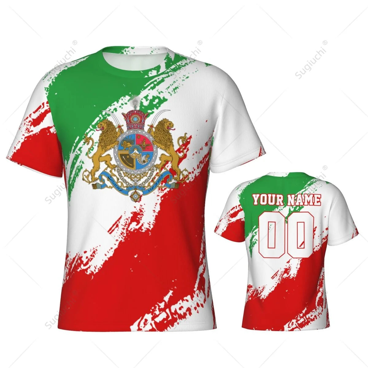 Custom Name Nunber Persia Iran Lion And Sun Flag Emblem 1423-1979 Men Tight Sports T-shirt Tees jersey For Soccer Football Fans