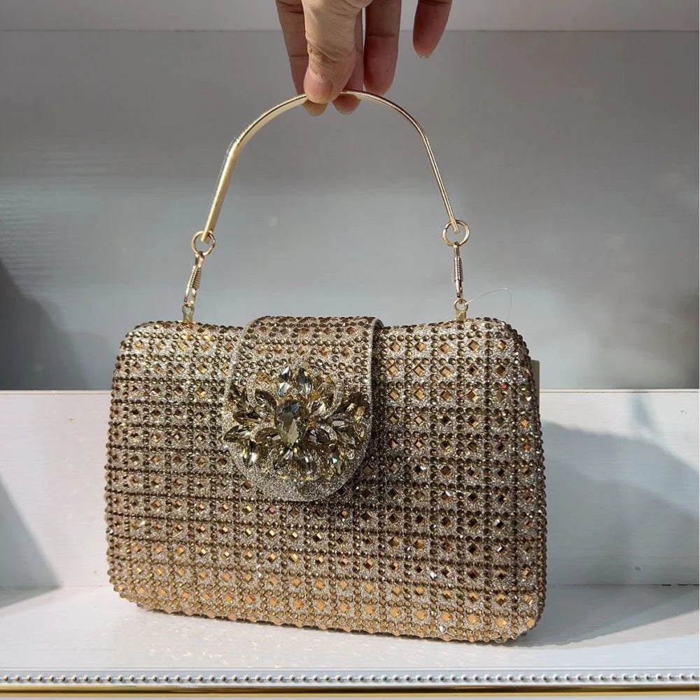 Sparkling Rhinestone Clutch Bag Lady Crystal Evening Purse Luxury Metal Handle Chain