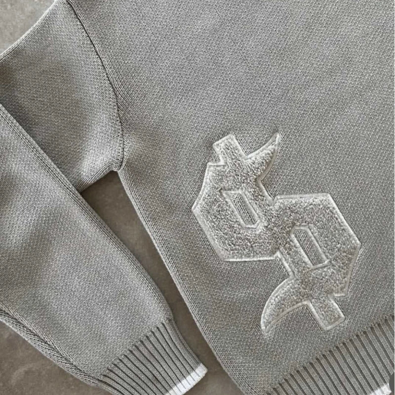 Men Gray Money Sign Sweater Y2k American Dollar Knit Pullover Vintage Classic Streetwear