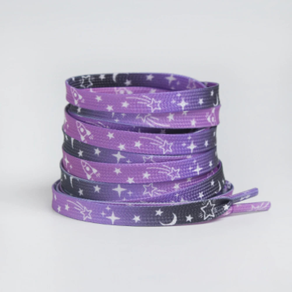 Stars Moon Shoelaces for Sneakers AF1 Gradient Classic Flat Shoelaces Rainbow Shoe Laces with Stars Cosmic Milky Print Strings