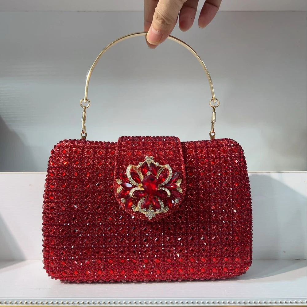 Sparkling Rhinestone Clutch Bag Lady Crystal Evening Purse Luxury Metal Handle Chain
