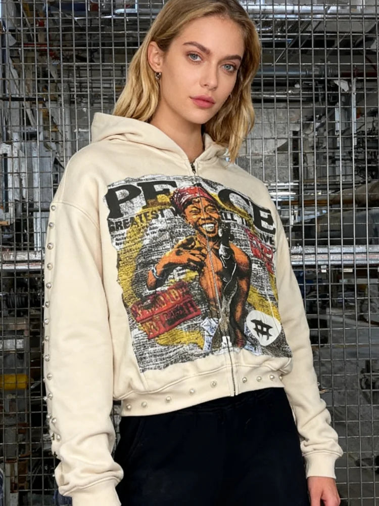 Y2K Aesthetic Pattern Print Hoodie Vintage