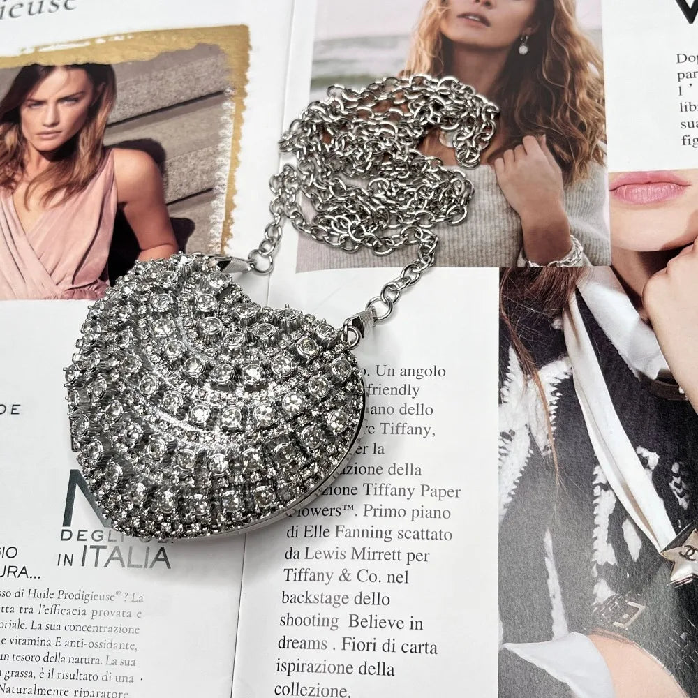 Luxury Rhinestones Ladies Evening Bag Mini Heart Shape Shoulder Bag